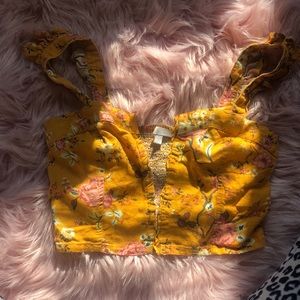 Mustard and floral crop top